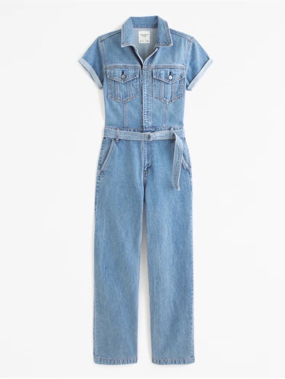Abercrombie & Fitch Light Blue Denim Short-Sleeve Jumpsuit - Picture 4 of 4